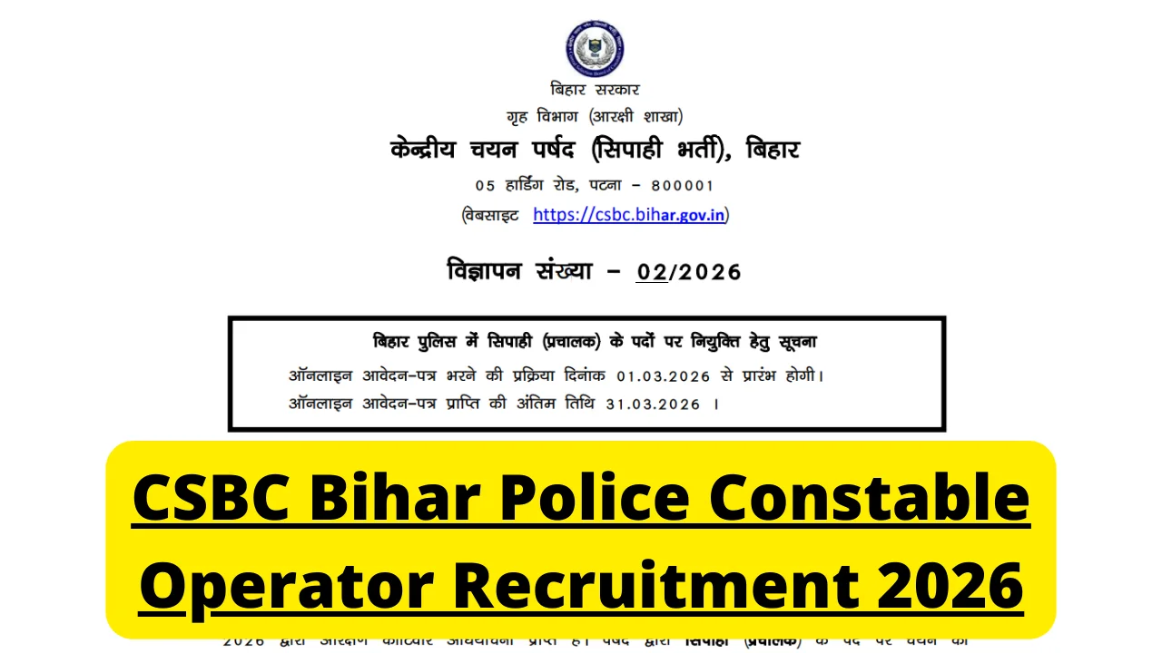 CSBC Bihar Police Constable Operator Online Form 2026